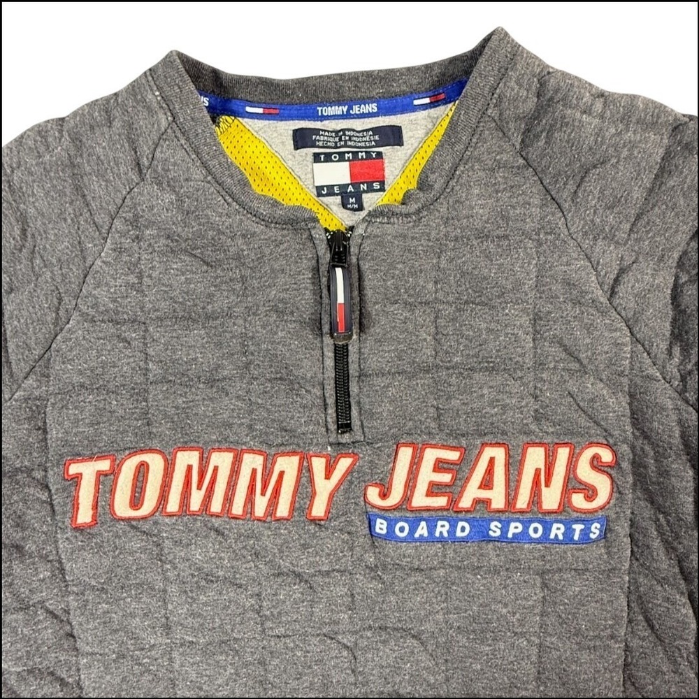 Tommy Jeans Vintaqe Board Sports Mens M Gray Quilted Half Zip Pullover 90s y2k